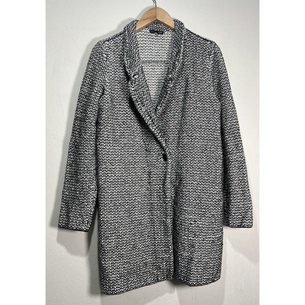 Eileen Fisher Cozy Textured Notch Collar Jacket Coat Black Soft Medium Tweed